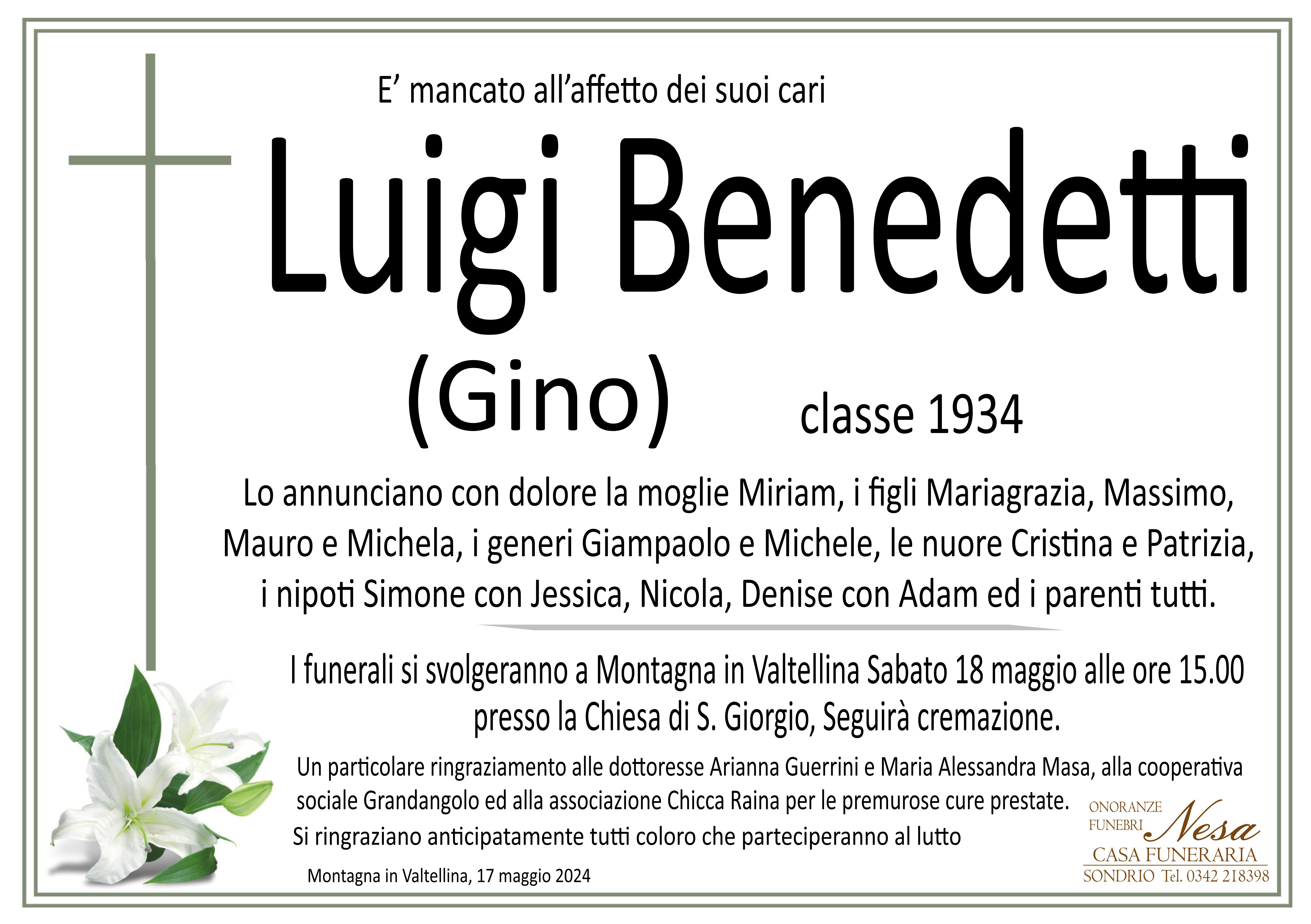 Necrologio LUIGI BENEDETTI